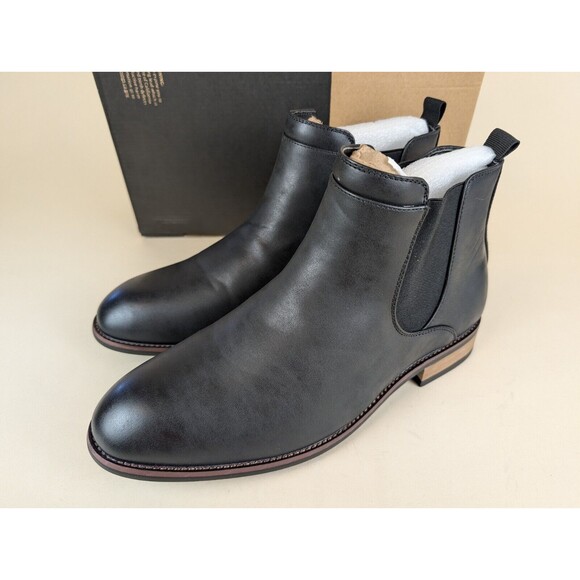 Vance Co Boots Mens 12 M Landon Dress Chelsea Black Faux Leather Ankle Shoes NEW main image 5